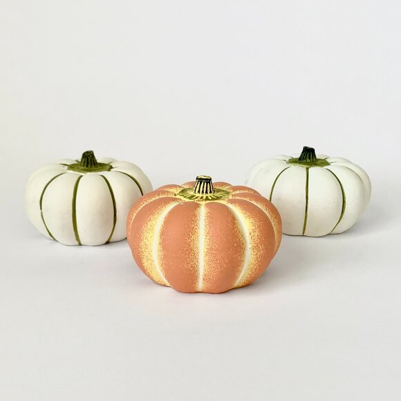 Vintage Other - Ceramic Pumpkins Orange White Gourd Fall Halloween Home Decor Whimsical Vintage